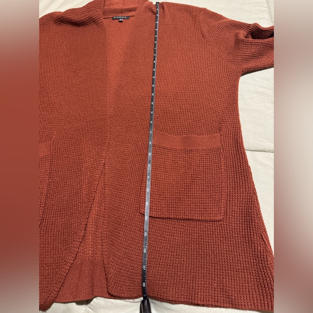 Staccato Rust Color Waffle Knit Open Cardigan With Pockets - Picture 5 of 6